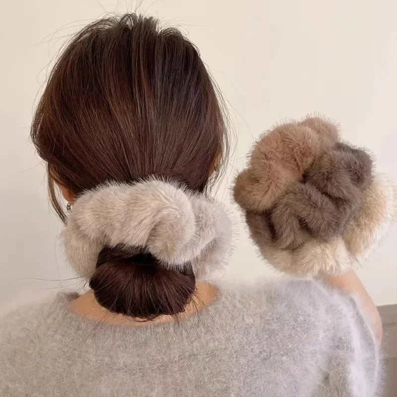 Retro Plush Elastic Hair Tie | Imitation Mink Hairband for Women