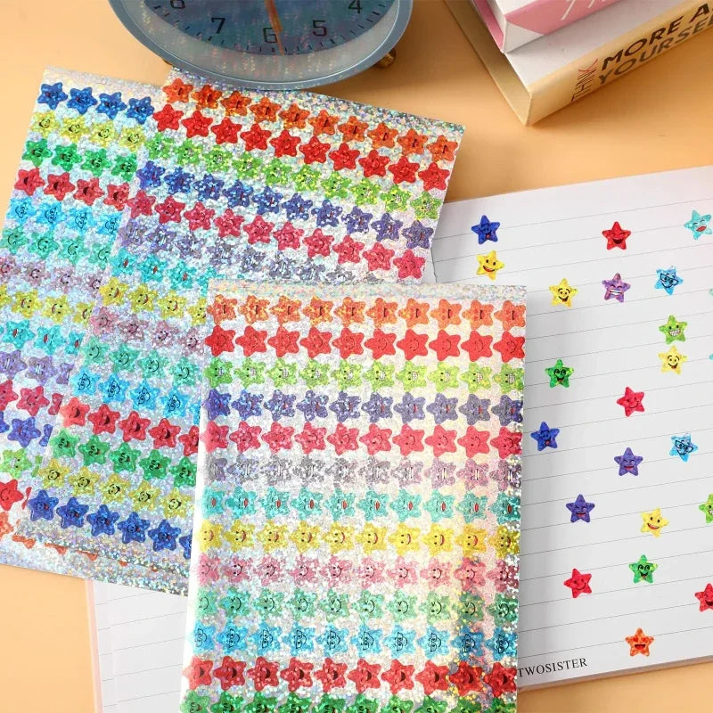 Glitter Foil Small Star Stickers 15 Designs Happy Face Suitable DIY