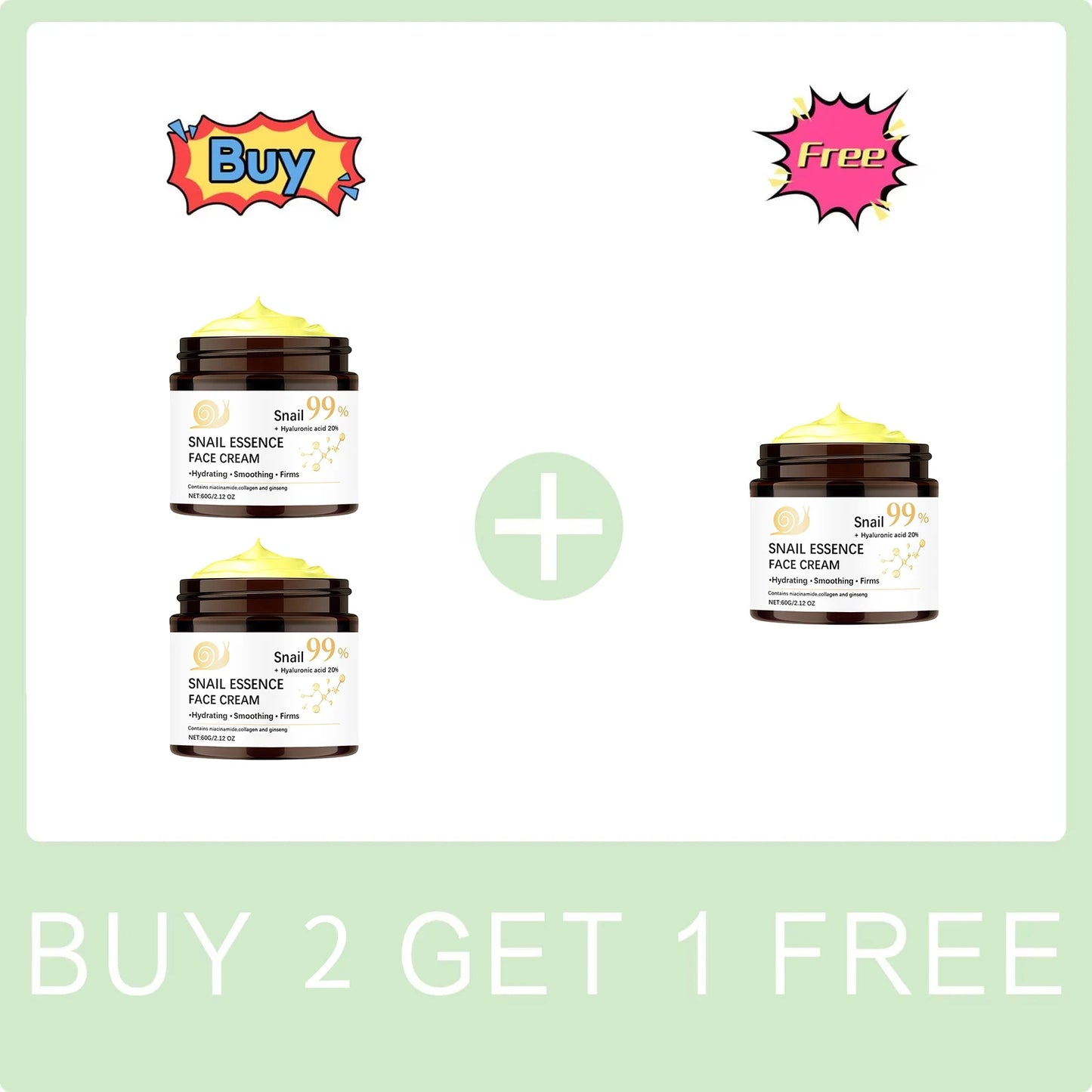 Snail Moisturizing Face Cream 99% Snail Essence Hyaluronic Acid 20% Firming Lifting Skin Smoothing Repair Barrier Skin Care 60g Peaceful Pleasures Health and Wellness Buy 2 Get 1 Free