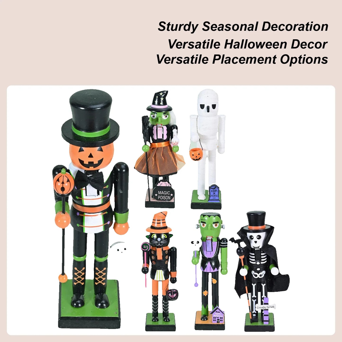 Halloween Nutcracker Figures Wooden Nutcracker Soldier Holiday Decor Goody Bag Fillers Spooky Decor Figurine for Home Display Peaceful Pleasures Health and Wellness