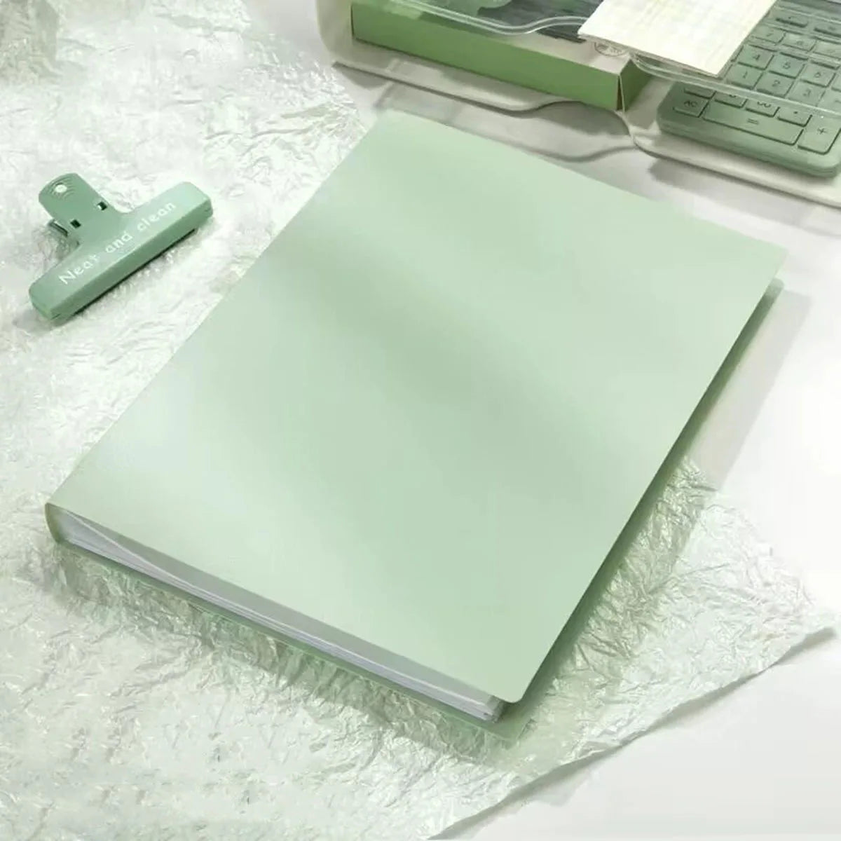 A4 Data Book Green Gradient Color Folder Student Exam Paper Storage Book Large Capacity 30 Pages Practical Office Supplies New Peaceful Pleasures Health and Wellness Nutmeg Green
