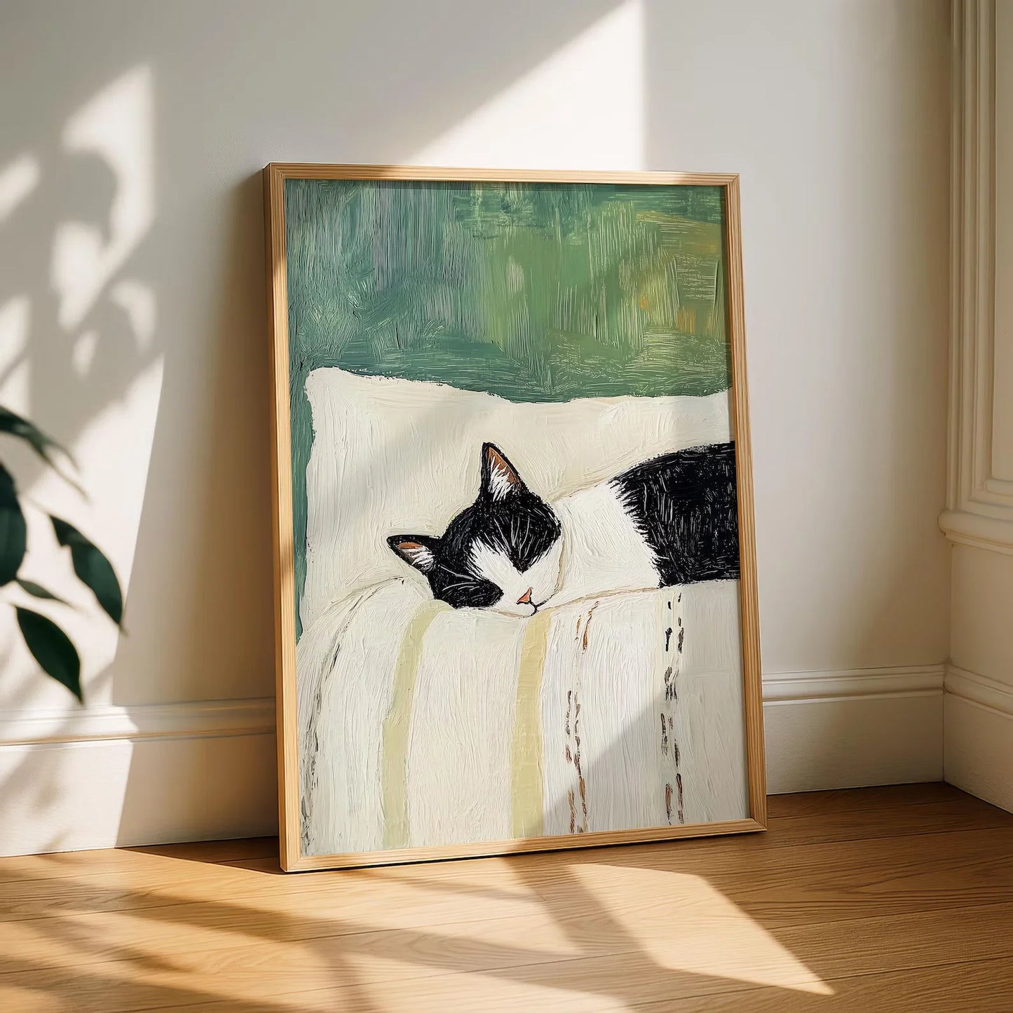 Sleeping Tuxedo Cat Canvas Wall Art | Unframed Cat Poster