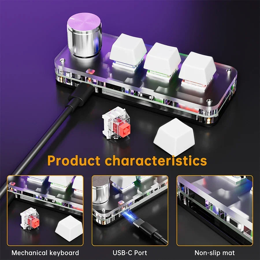 3 Keys 1 Knob Customize Keyboard 2.4G Bluetooth Programming Macro Mechanical Keyboard Hot Plug Keypad Shortcut Key E-sports Game Peaceful Pleasures Health and Wellness