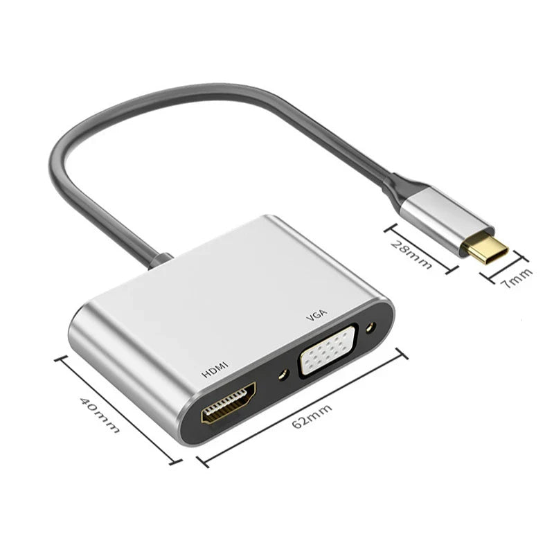 USB-C to HDMI VGA Adapter 4K 100W PD – MacBook & Laptop Hub