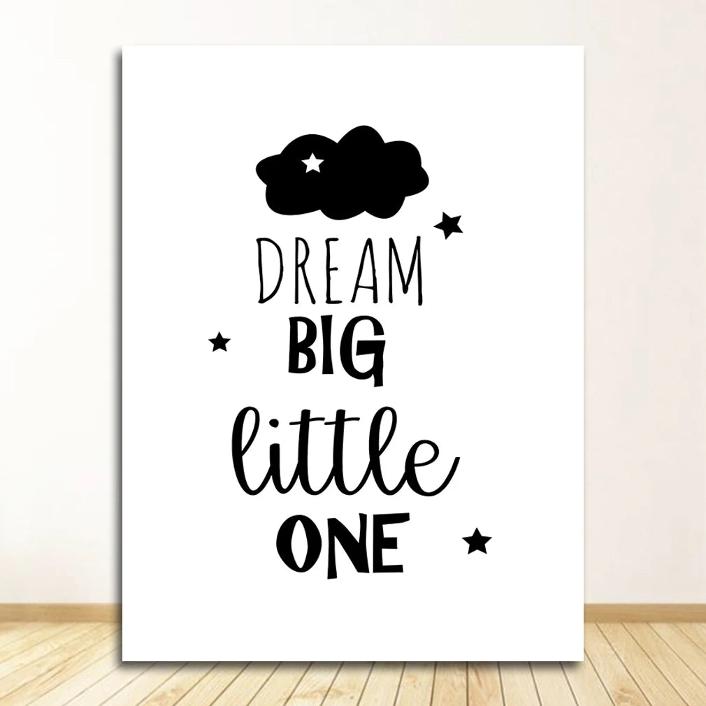 Boys Cartoon Nursery Canvas Wall Art | Black & White Print