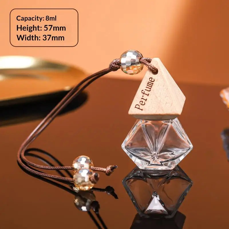 Glass Car Hanging Aromatherapy Diffuser Bottle | Wooden Cap