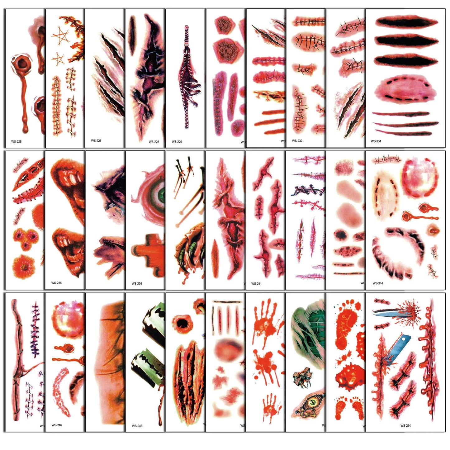 Halloween 3D Scar Wound Temporary Tattoo Stickers – 10 Sheets