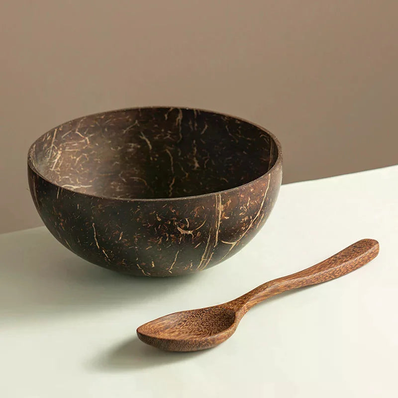 Handmade Natural Coconut Bowl with Fork & Spoon | Eco Tableware