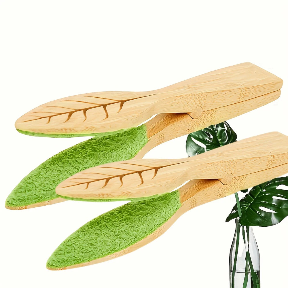 Bamboo Plant Leaf Cleaning Tongs | Houseplant Duster Brush