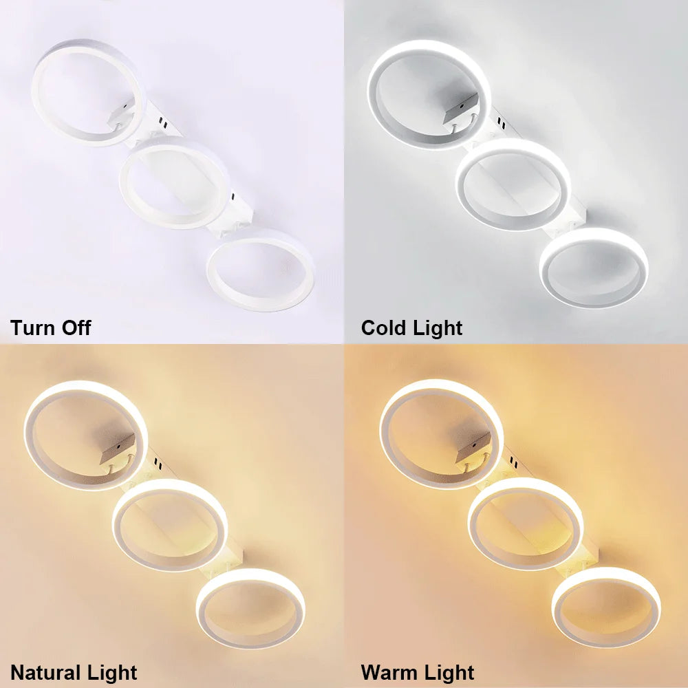 RUNTOIN Modern LED 3-Ring Ceiling Light | Bedroom & Living Room