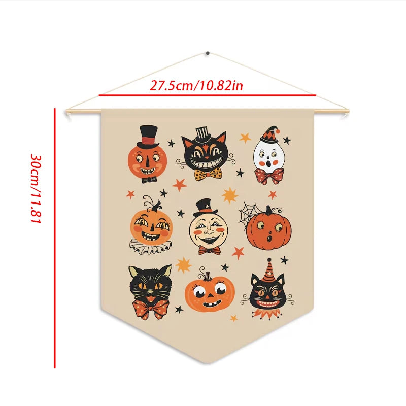 Vintage Halloween Black Cat Pumpkin Pennant Banner Wall Art