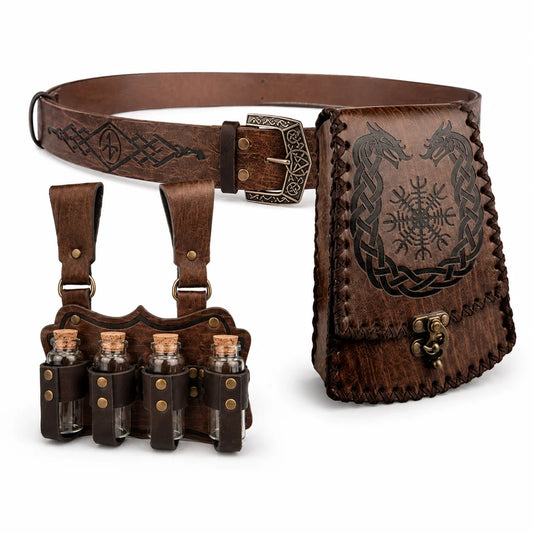 Medieval Viking Leather Belt Pouch Potion Holders Adjustable Waist Peaceful Pleasures Health and Wellness 3PCS-Brown Option 1