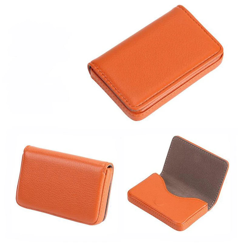 PU Leather Magnetic Card Case 1pc Business Card Holder for Men Women Fashion Credit Bank ID Box Solid Color Multipurpose Peaceful Pleasures Health and Wellness Orange