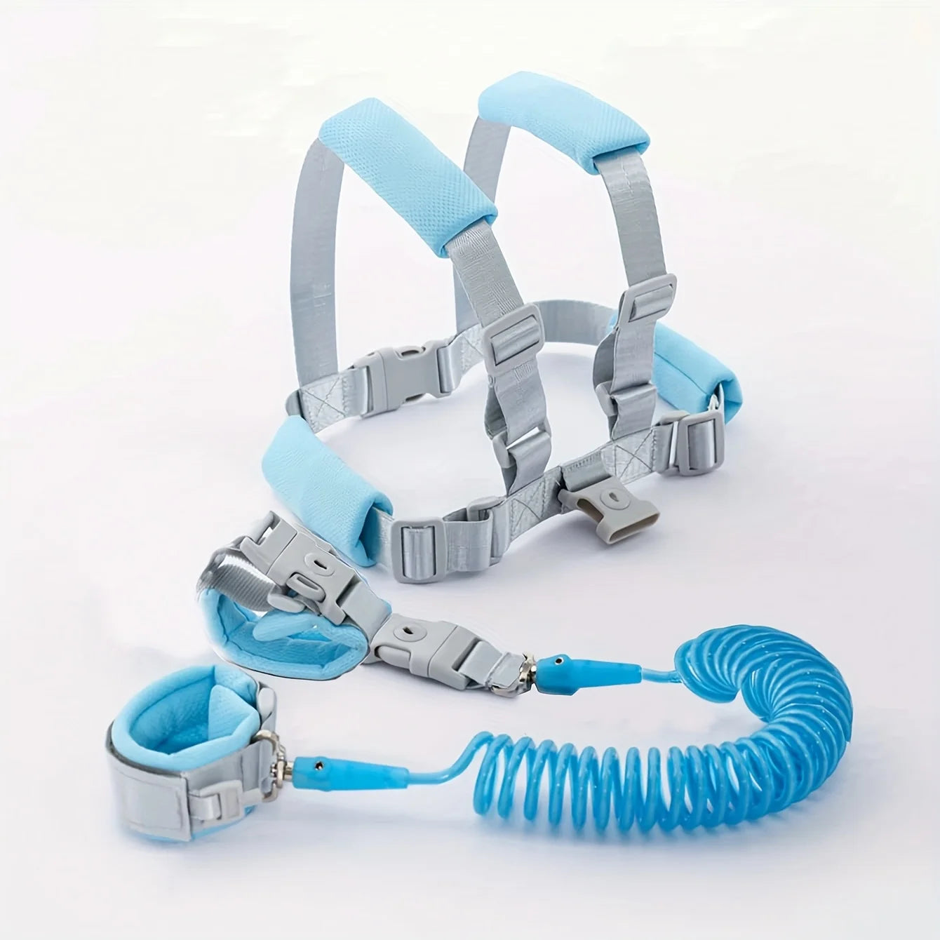 Kids Anti-Lost Leash with Pulling Rope, Anti-Lost Back Pack, Safety Strap with Spring Rope, Blue and Pink Polyester, for Peaceful Pleasures Health and Wellness Blue