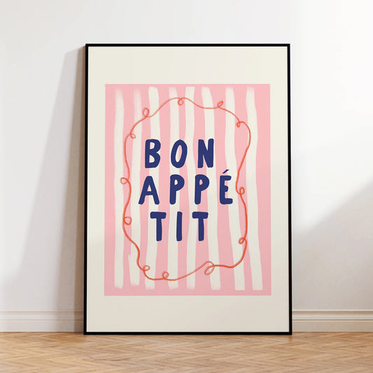 Bon Appétit Pink Minimalist Canvas Wall Art Print | Kitchen Decor Canvas Wall Art Peaceful Pleasures Health and Wellness G4398 21x30cm Unframed