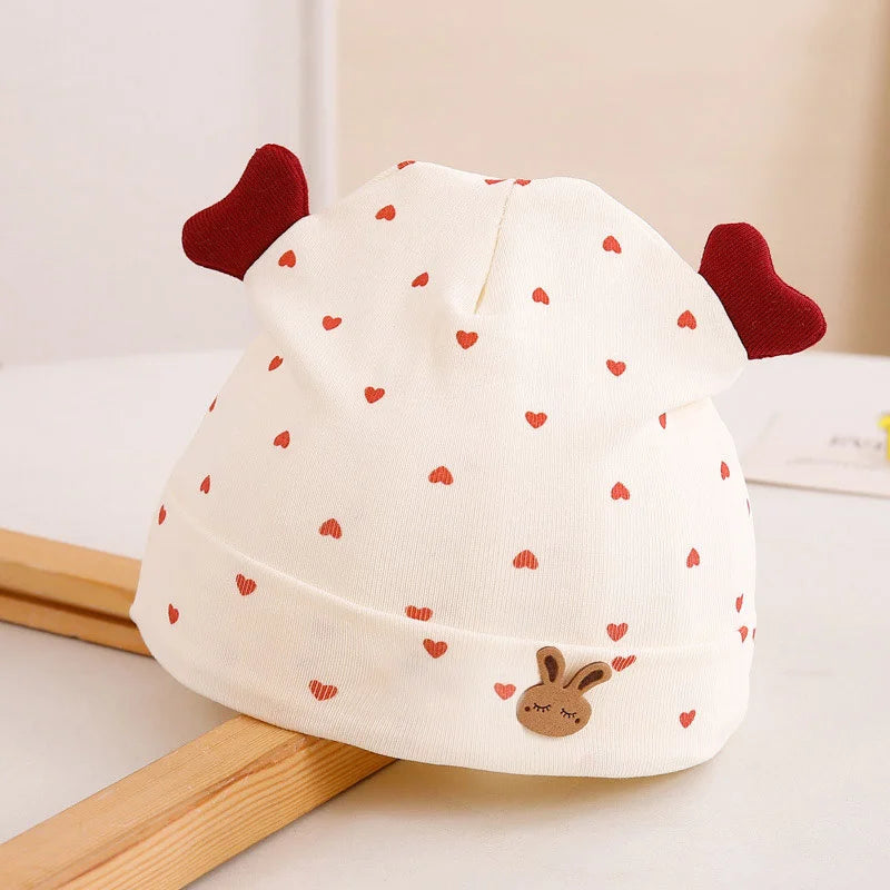 Newborn Baby Beanie | Red Bow Cherry Print Soft Cotton Cap 0-6M
