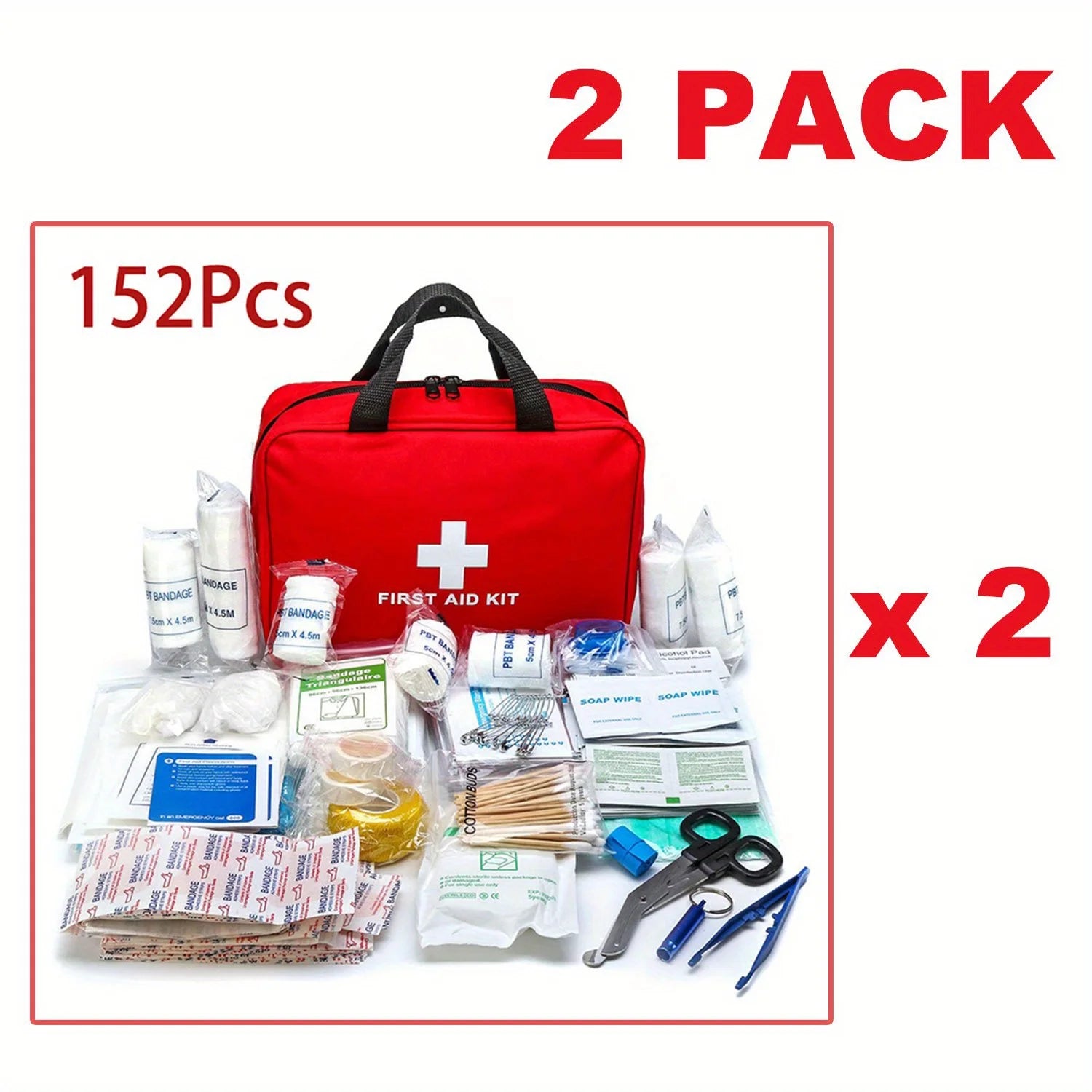 First Aid Kit For Home & Outdoor Activities Comprehensive Easy To Carry Emergency Equipment Supplies For Hiking Survival Kits Peaceful Pleasures Health and Wellness 2-Pack