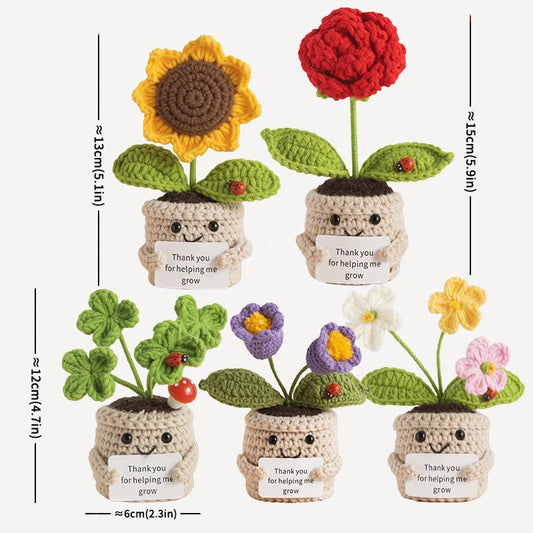 Emotional Support Crochet Flower Pot | Handmade Knitted Gift Crochet Flower Ornament Peaceful Pleasures Health and Wellness