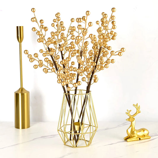 4-Fork Artificial Berry Gold Fruit Flower Bouquet Decorating Living Peaceful Pleasures Health and Wellness