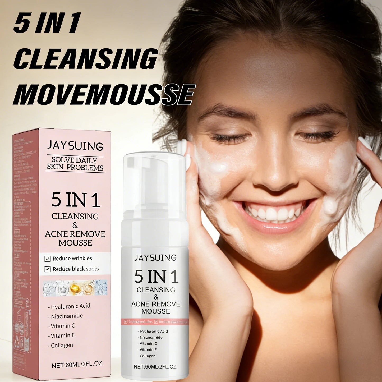 5-in-1 Hyaluronic Acid Foam Facial Cleanser | K-Beauty