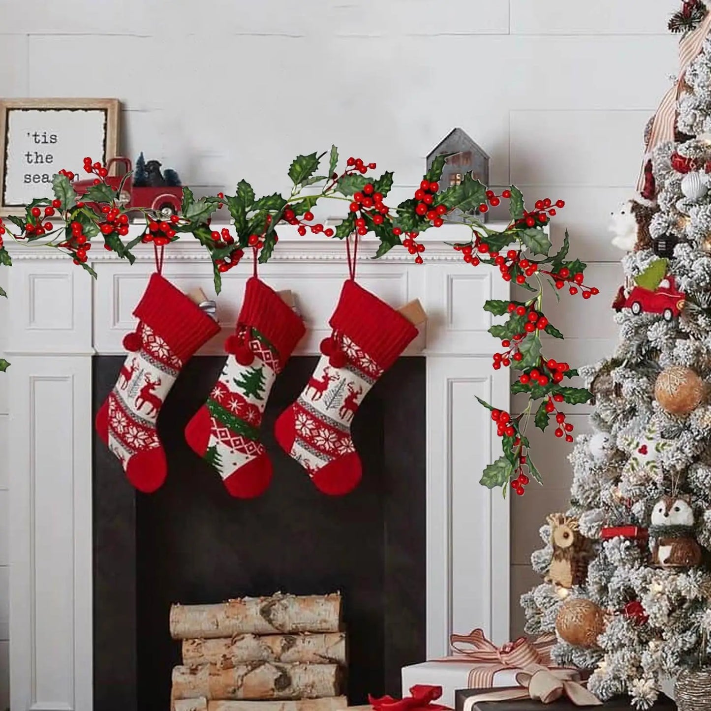 5.7 Ft Artificial Christmas Garland with Berries – Indoor & Outdoor