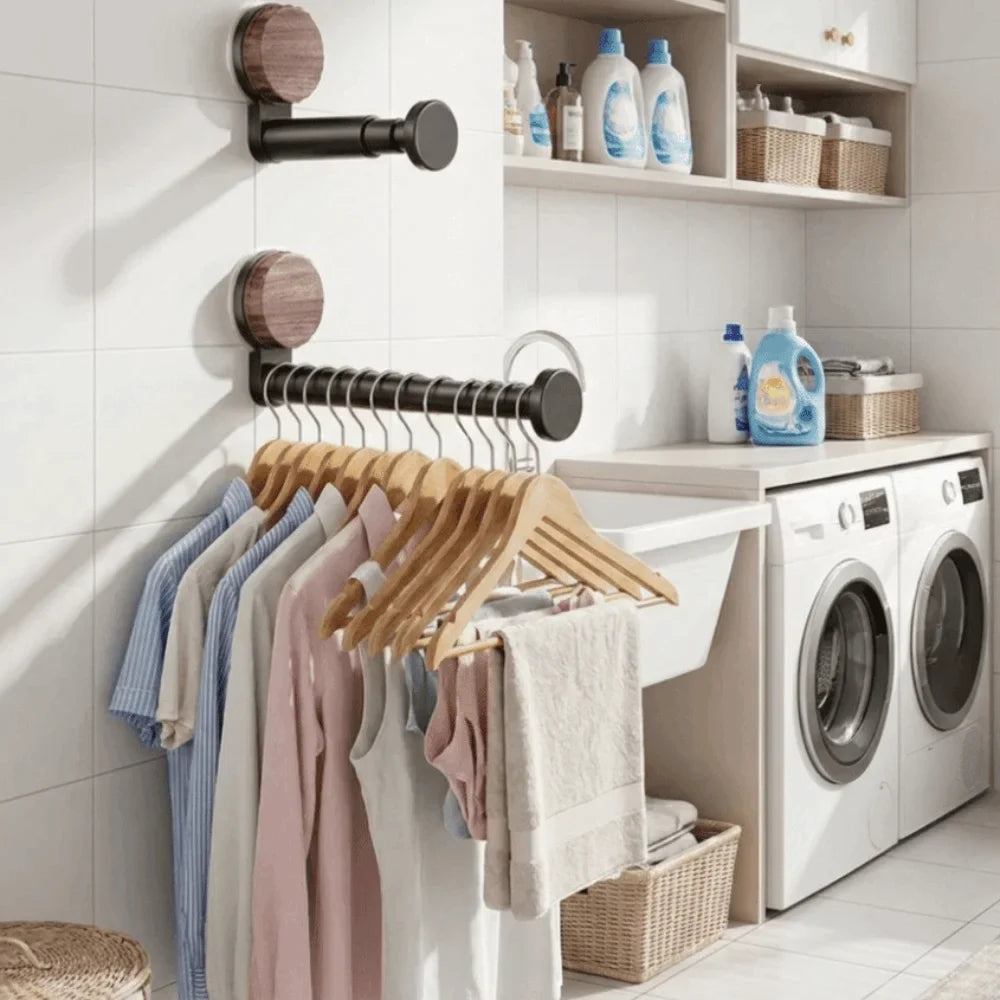 No-Drill Suction Cup Telescopic Clothes Rack | Wall Hanger