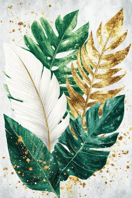 Tropical Plants Green Plants Golden Petals Aesthetic Posters Prints Modern Home Minimalist Style Decorative Art Canvas Painting Peaceful Pleasures Health and Wellness