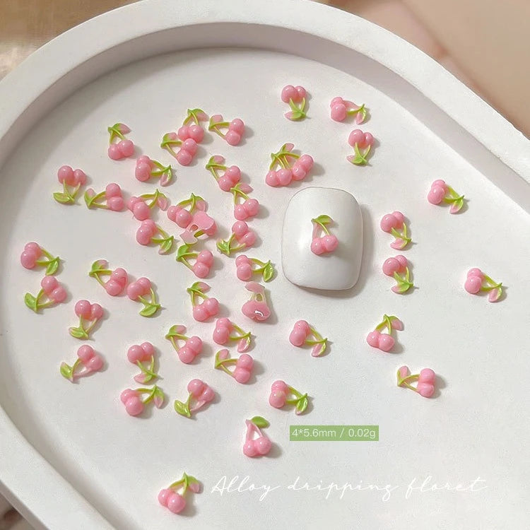 50pcs 3D Cherry Nail Charms – Pink Resin Fruit Nail Art Decor