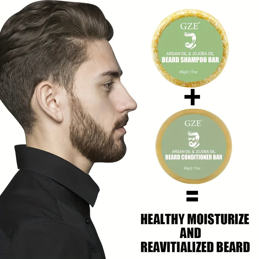 GZE Beard Wash & Conditioner Soap Set – Argan & Jojoba Oils Beard Wash & Conditioner Peaceful Pleasures Health and Wellness