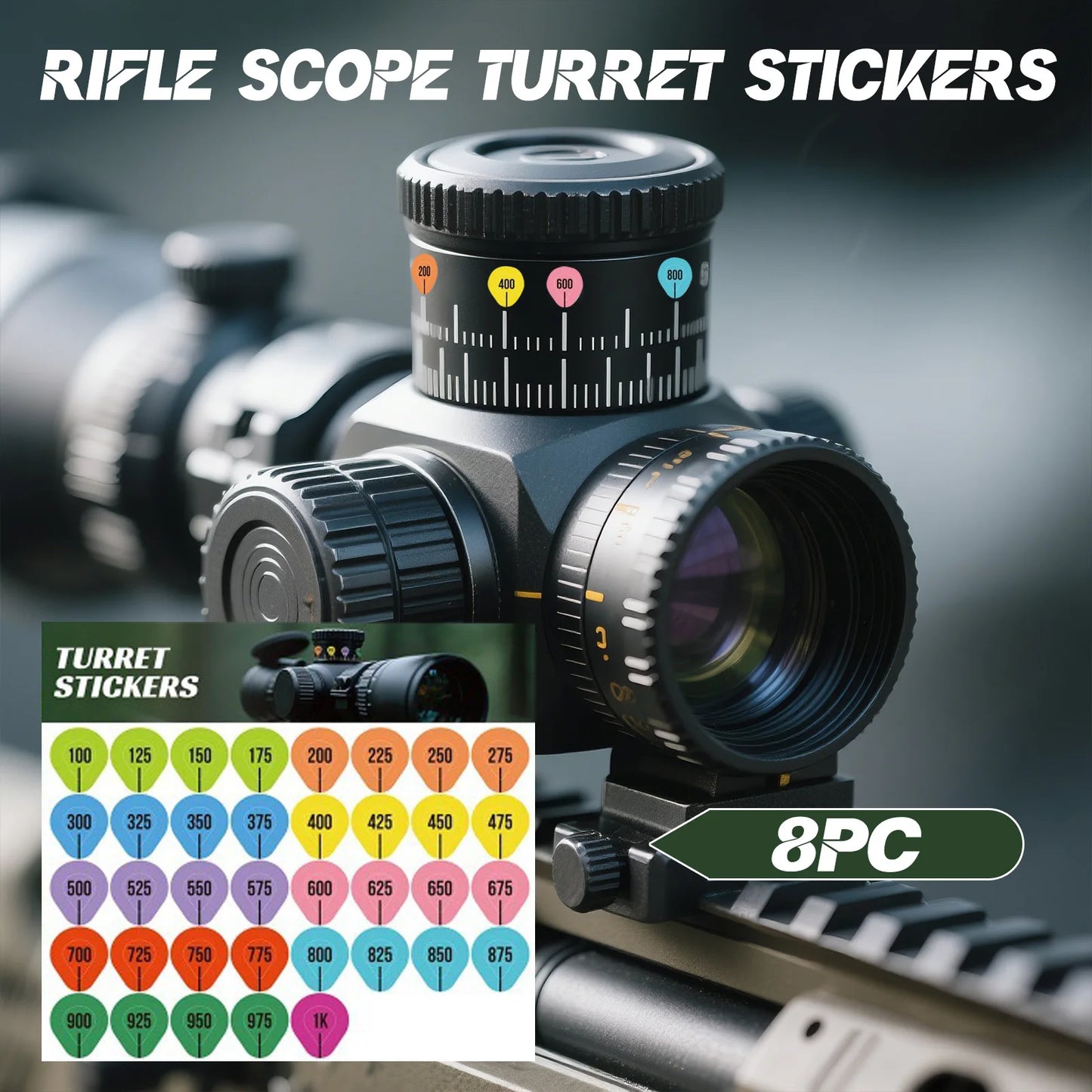 8 Sheets Rifle Scope Turret Stickers, Rifle Scope Turret Tags For Long Range Shooting Hunting Fit Most Scope Caps Peaceful Pleasures Health and Wellness