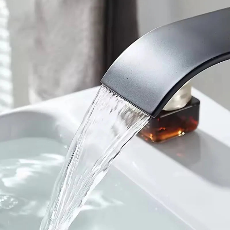 Black Stainless Steel Waterfall Basin Faucet | Hot & Cold