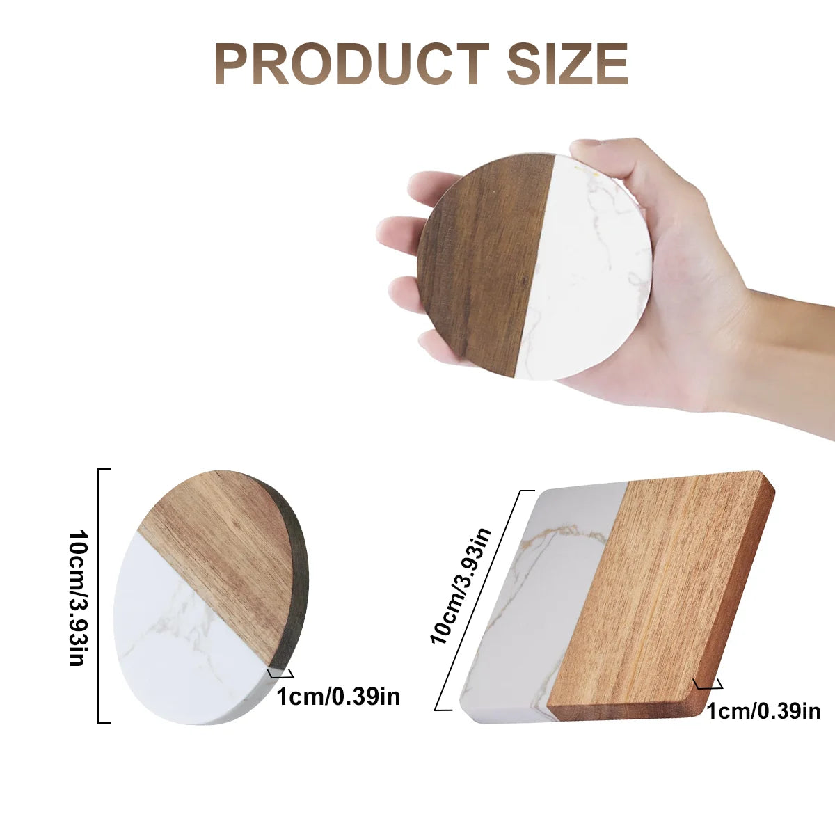 Stylish Wooden and Marble Coaster Set, Elegant Design for Coffee Tables, Durable, Perfect for Protecting Your Furniture Peaceful Pleasures Health and Wellness