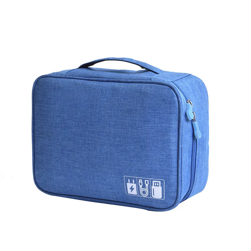 Cable Management Organizer Cable Winder Digital Product Storage Bag Phone Cord Protector Zipper Pouch Case Accessories Supplies Peaceful Pleasures Health and Wellness Blue Large