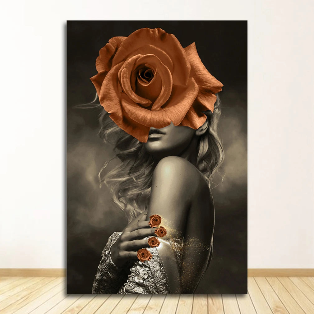Nordic Floral Woman Canvas Wall Art | Scandinavian Abstract Print