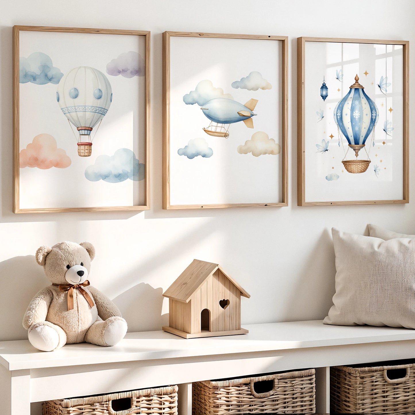 Watercolor Hot Air Balloon Canvas Wall Art – Kids Room Decor