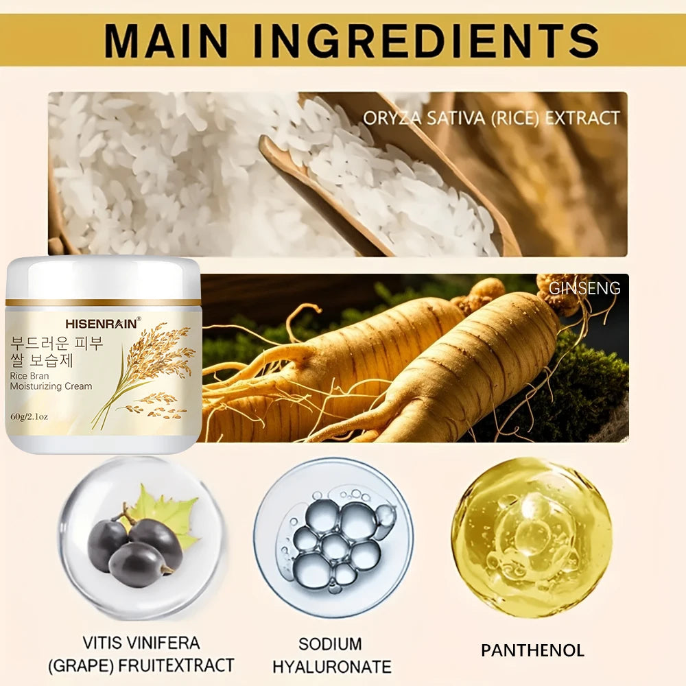 HISENRAIN Natural Rice Extract Face Cream - Soothing, Moisturizing & Brightening Daily Moisturizer for Sensitive & Dull Skin. Peaceful Pleasures Health and Wellness