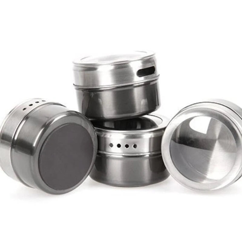 Magnetic Stainless Steel Spice Jars | Wall Mount BBQ Seasoning