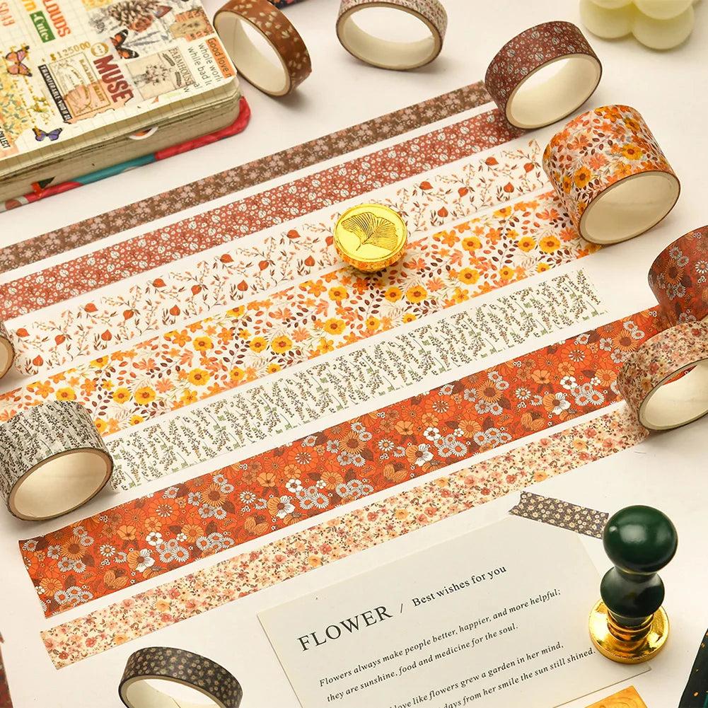 12 Rolls Washi Floral Plant Tape Set DIY Colored Decorative Masking Tape Notebook Journaling Craft Present Wrapping Stickers Peaceful Pleasures Health and Wellness
