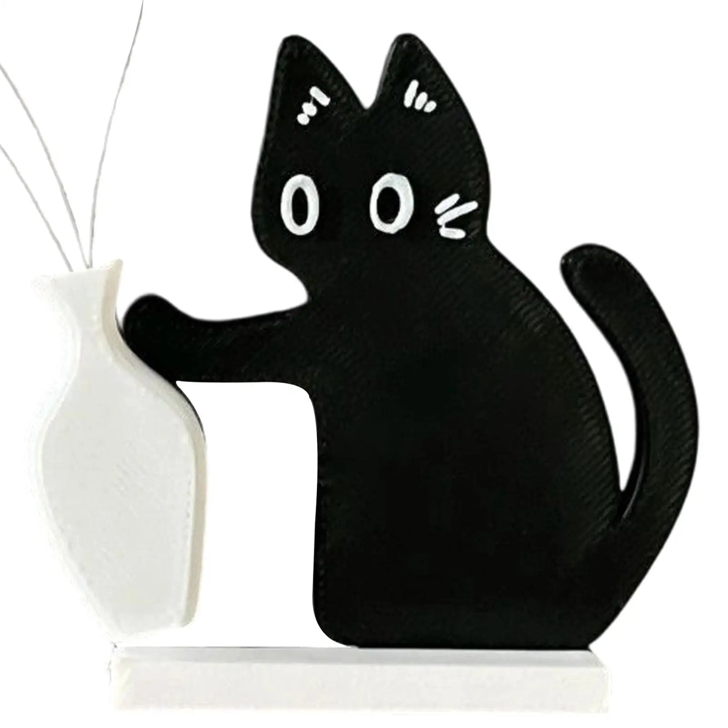 Cute Black Cat Acrylic Magnetic Fridge Magnet & Mini Vase 2pcs
