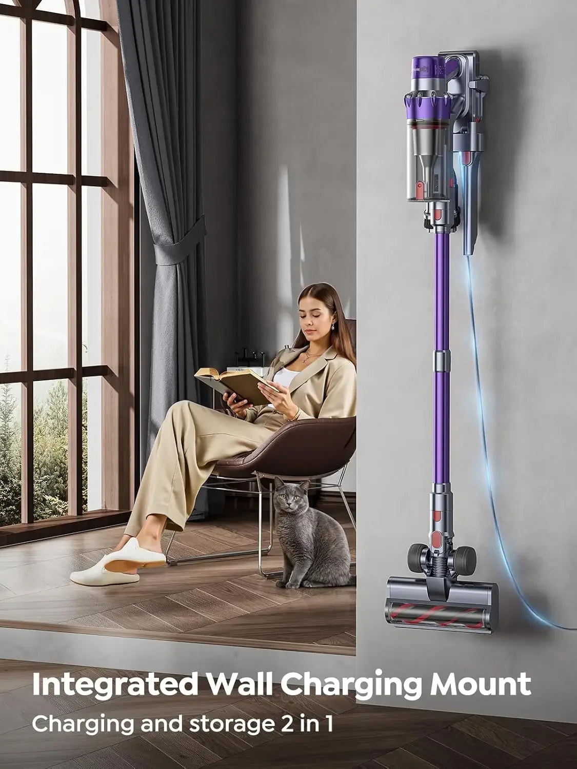 Cordless Vacuum Cleaner 600W 50KPA 65 Min Runtime, Self-Standing Stick Vacuum with Auto Mode for Pet Hair Carpet Floor Peaceful Pleasures Health and Wellness
