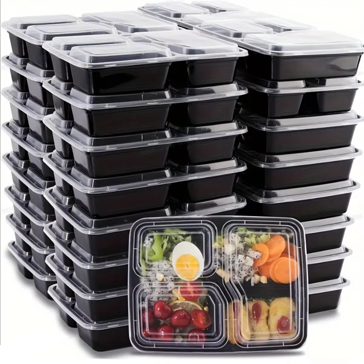 10 Pcs Portable 850ml Fresh-Keeping Box,Plastic 3 Grids Covered Lunch Box,Disposable Takeaway Food Grade Insulated Lunch Box Peaceful Pleasures Health and Wellness K-1255403 3 850ml