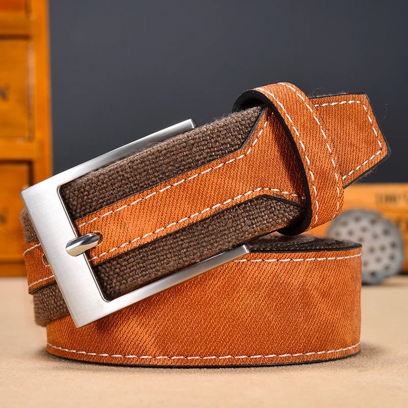 Men's Canvas & Faux Leather Hybrid Belt | Casual Everyday Style Men's Casual Belt Peaceful Pleasures Health and Wellness