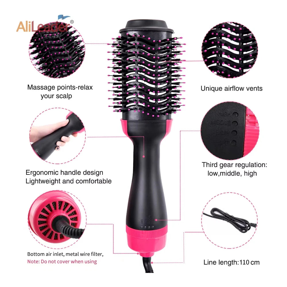 Hair Dryer Brush 4 In 1 One Step Volumizer Blow Dryer Brush Professional Hot Air Brush Negative Ion Anti-Frizz For Drying Peaceful Pleasures Health and Wellness