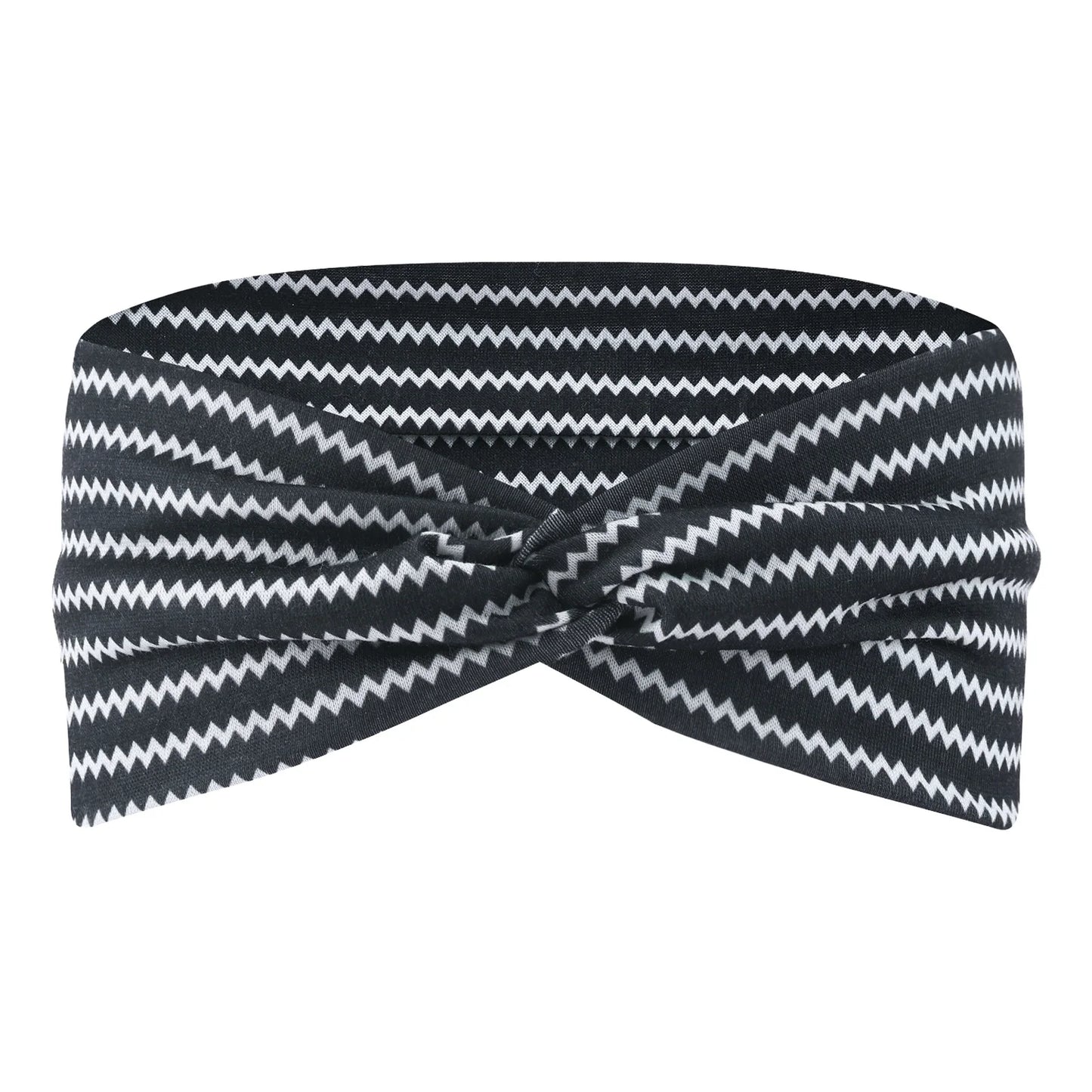 Women's Sports Headband Elastic Non-Slip Wide Sweat-Absorbing for Yoga Running Peaceful Pleasures Health and Wellness Wave pattern black
