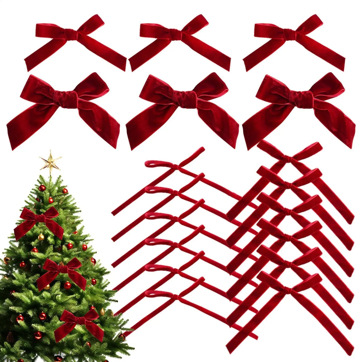 Velvet Christmas Tree Bows Set of 18 | Holiday Ribbon Decor