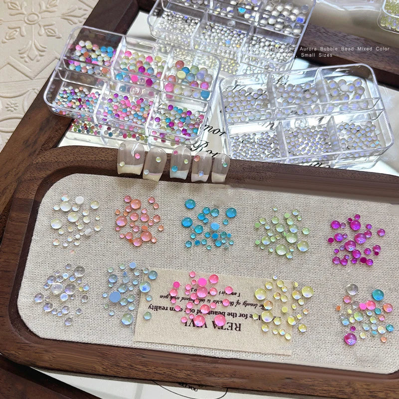 Colorful Mermaid Bubble Bead Half Round Flat Bottom Shiny Aurora Size Mixed Candy Color Nail Art Accessories Decoration Manicure Peaceful Pleasures Health and Wellness