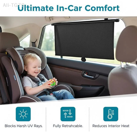 Retractable Car Side Window Sunshade UV Blocking Roller Curtain Car Window Sunshade Peaceful Pleasures Health and Wellness