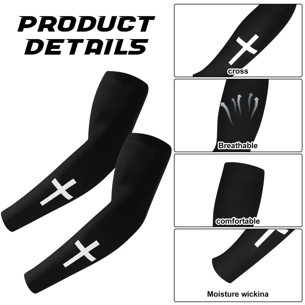 1 Pair Cooling Arm Sleeves - UV Protection & Compression for Sports (Football/Baseball/Cycling) - Christian Youth & Adult Sizes Peaceful Pleasures Health and Wellness