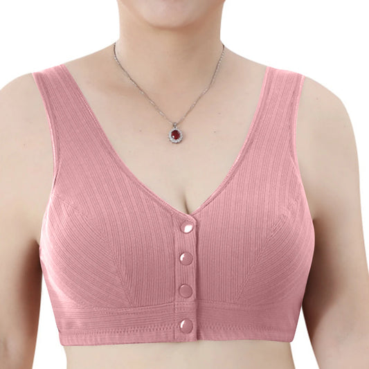 New Large Size Vest Style Bra for Middle-Aged And Elderly Women with Wide Strap Comfortable Cotton Underwear Fixed Cup Peaceful Pleasures Health and Wellness Pink 36