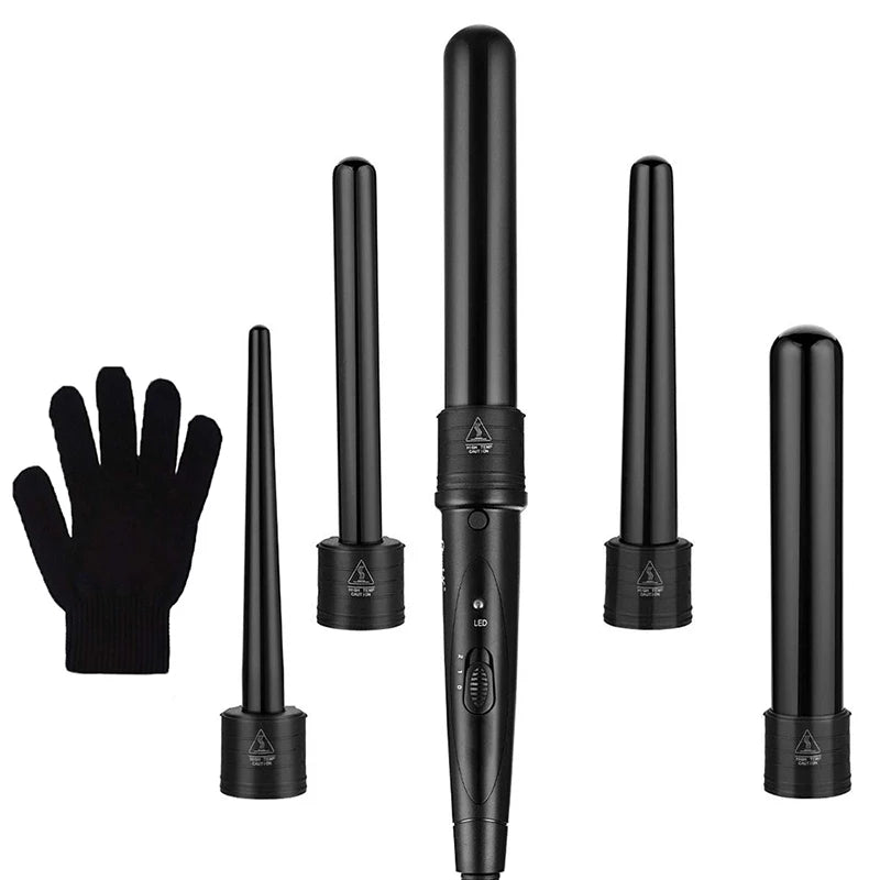 Professional 5-in-1 Interchangeable Ceramic LED Hair Curler Electric 5-in-1 Hair Styling Tools LCD Multiple Head Curling Iron Peaceful Pleasures Health and Wellness black US